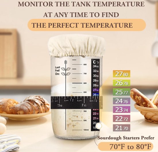 1000ml Sourdough Fermentation Jar in a Glass Jar | Includes stirring spoon, measuring cup, and fabric cover - for dough, bread baking, and sourdough fermentation - Image 4