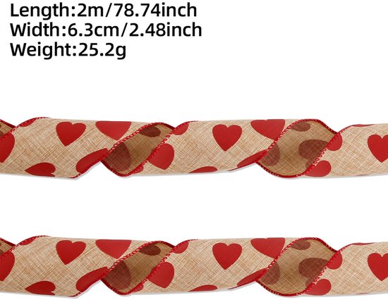 Valentine's Day Ribbons - 3 Rolls - Handmade Ribbons - Heart Pattern - Natural Texture - Suitable for wrapping flowers and party decorations （2m） - Image 6