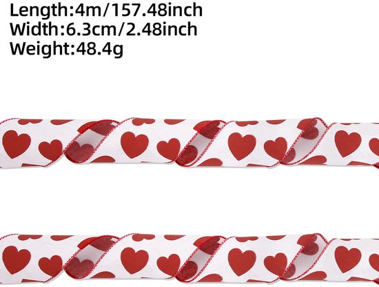 Valentine's Day Ribbons - 3 Rolls - Handmade Ribbons - Heart Pattern - Natural Texture - Suitable for wrapping flowers and party decorations （4m） - Image 7