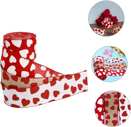 Valentine's Day Ribbons - 3 Rolls - Handmade Ribbons - Heart Pattern - Natural Texture - Suitable for Wrapping Flowers and Party Decorations （5m） - Image 3
