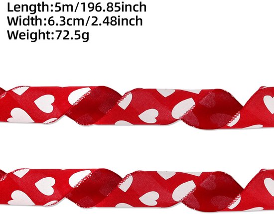 Valentine's Day Ribbons - 3 Rolls - Handmade Ribbons - Heart Pattern - Natural Texture - Suitable for Wrapping Flowers and Party Decorations （5m） - Image 7