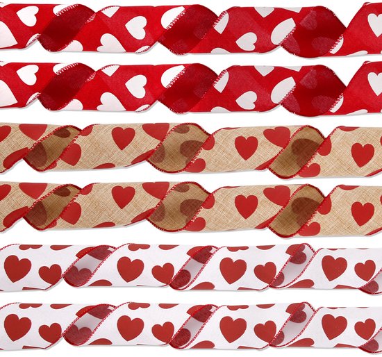 Valentine's Day Ribbons - 3 Rolls - Handmade Ribbons - Heart Pattern - Natural Texture - Suitable for Wrapping Flowers and Party Decorations （10m） - Image 2