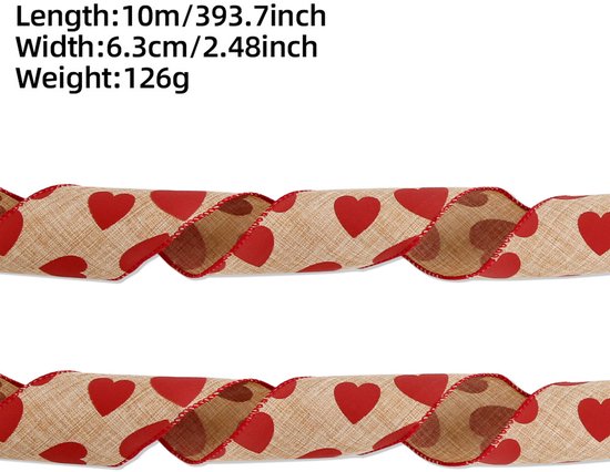Valentine's Day Ribbons - 3 Rolls - Handmade Ribbons - Heart Pattern - Natural Texture - Suitable for Wrapping Flowers and Party Decorations （10m） - Image 7
