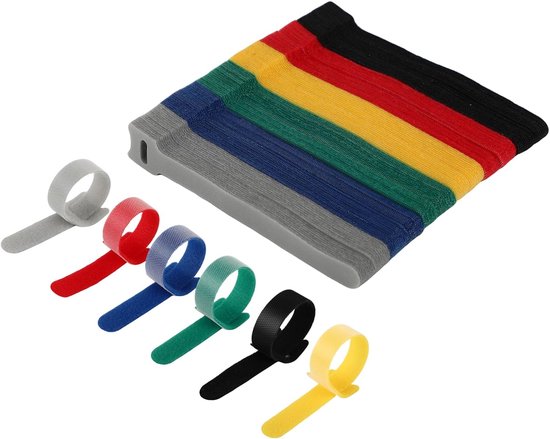 Cable Clips - 120 Pieces - Reusable Cable Ties - Cable Ties for Data Cable Management - Ideal for Cable Management in the Home, Office, Garden and More - Available in 6 Mixed Colors - Image 1