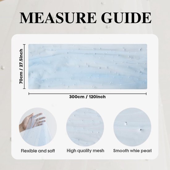 Light Blue Table Veil with White Pearls - Silky Gauze 30x120 Inches - For Weddings, Parties & Table Decorations - Image 7