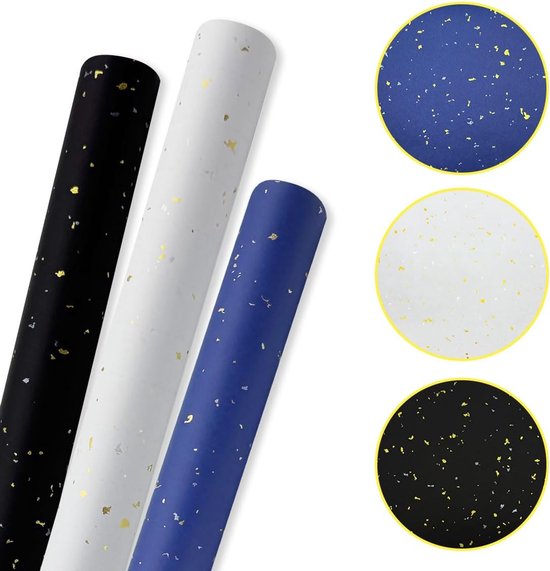 3 Rolls of Birthday Wrapping Paper - 43cm x 3m Per Roll - Blue, White & Black - Large Roll of Recyclable Paper - Image 2