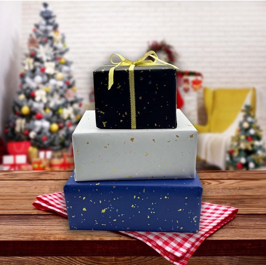 3 Rolls of Birthday Wrapping Paper - 43cm x 3m Per Roll - Blue, White & Black - Large Roll of Recyclable Paper - Image 5