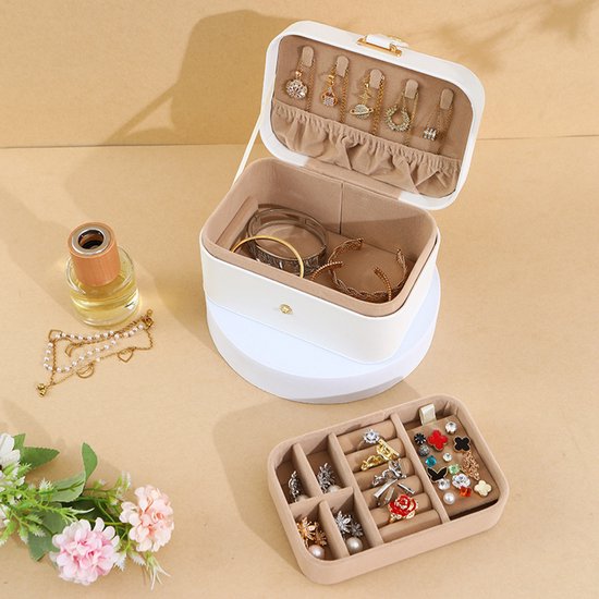 Travel Jewelry Case - 2 Layers with Velvet & Detachable Compartments - For Necklaces, Earrings & Bracelets - Pink - Image 3