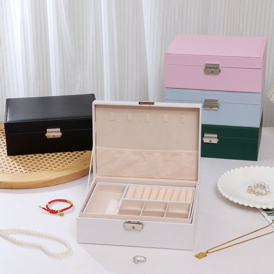 2-Tier Jewelry Box - With Removable Drawer & Lock - Large Storage Capacity for All Jewelry - White - Image 5