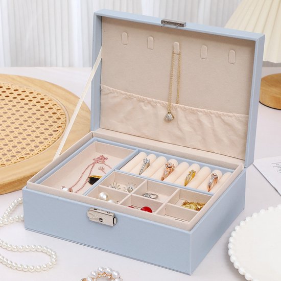 2-Tier Jewelry Box - With Removable Drawer & Lock - Large Storage Capacity for All Jewelry - White - Image 7