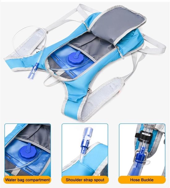 Backpack with 2L Water Bag - Running Vest - Adjustable Lightweight Cycling Backpack - Suitable for Hiking and Cycling（Blue） - Image 3