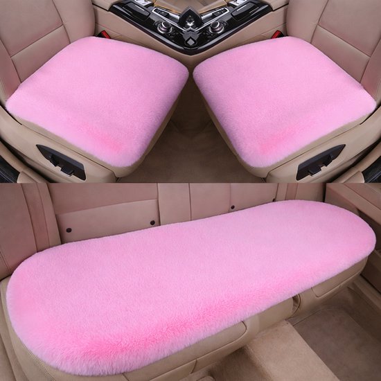Plush Car Seat Cover - Soft, Warm and Fluffy Faux Rabbit Fur Seat Covers - Front & Back Seat Protectors - Non-Slip Mat - Universal (Pink, 3-Pack) - Image 1