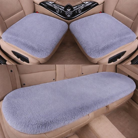 Plush Car Seat Cover - Soft, Warm and Fluffy Faux Rabbit Fur Seat Covers - Front and Back Seat Protectors - Non-Slip Mat - Universal (Gray, 3-Pack) - Image 1