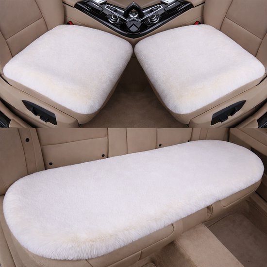Plush Car Seat Cover - Soft, Warm and Fluffy Faux Rabbit Fur Seat Covers - Front and Back Seat Protectors - Non-Slip Mat - Universal (White, 3-Pack) - Image 1