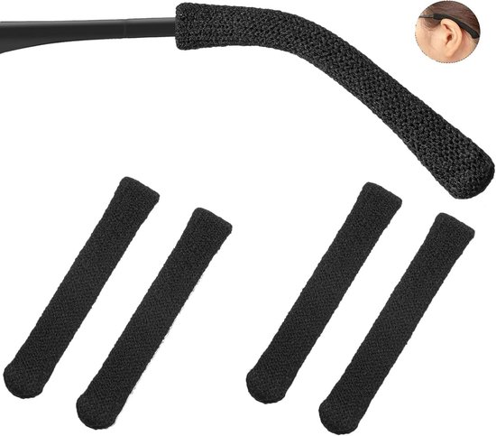 Ear cushions for glasses - Ear hooks for glasses - Soft knitted cotton - Temple protectors - Temple cushions - Anti-slip (2 pairs black) - Image 1