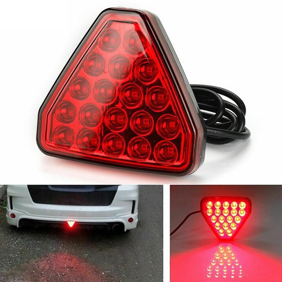 Rear Collision Warning Light - F1 Style Triangular Red LED Light - Third Rear Bumper Light - Turn Signal - GM - Center Brake Light Accessory - 12V - Image 1