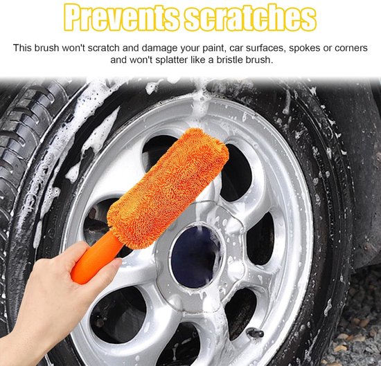 Brushes - Set of 2 soft microfiber metal-free car rim and wheel brushes - Scratch-free tire brushes - for cleaning wheels - Universal accessory for washing car tires (orange and green) - Image 3