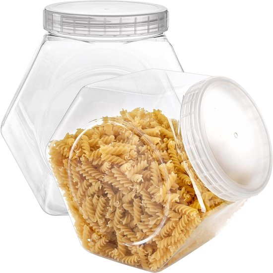 Candy Jar with Lid - Clear Hexagonal Candy Display for Treats - Dog Treats - Craft & Sewing Supplies - Coffee Mugs - Laundry Bags - 2-Pack - Image 1