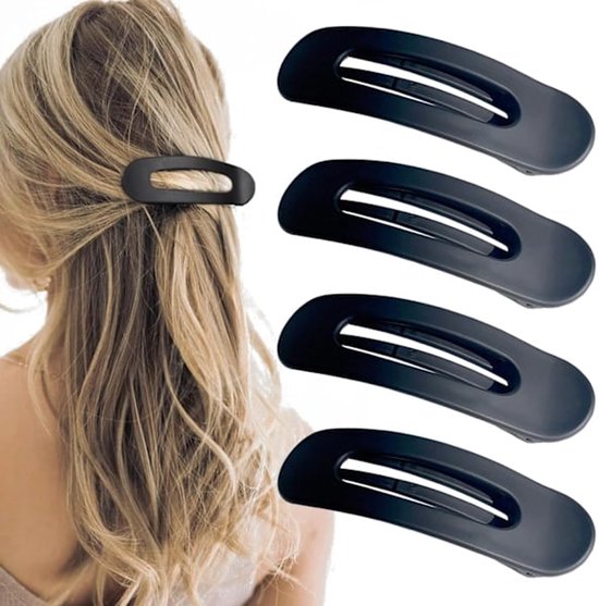 Black flat hair clips - Flat hair clips for women - Flat hair clips for thin and thick hair - Large flat hair clips 4-pack black - Image 1
