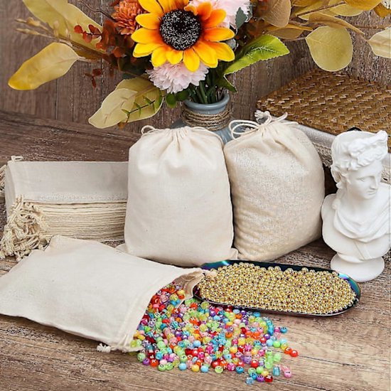 Storage Bags - Fabric Bags 20 x 15 cm - Pack of 15 Cotton Bags - Linen Drawstring Bags - Small Reusable Gift Bags - Cotton Bags - Canvas Bags - DIY - Coffee - Image 4