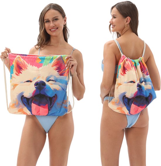 2-in-1 foldable beach towel - printed bath towel - all-in-one beach towel - integrated bag - storage space - Image 2