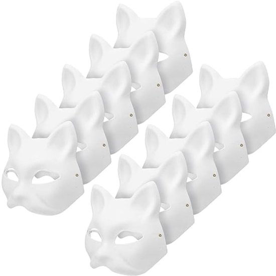 10 Paintable Cat Masks - DIY Animal Costume Masks - White Masks - Half-Used for Masquerade - Halloween - Cosplay Masks for Kids - Party Costume Supplies - Image 1