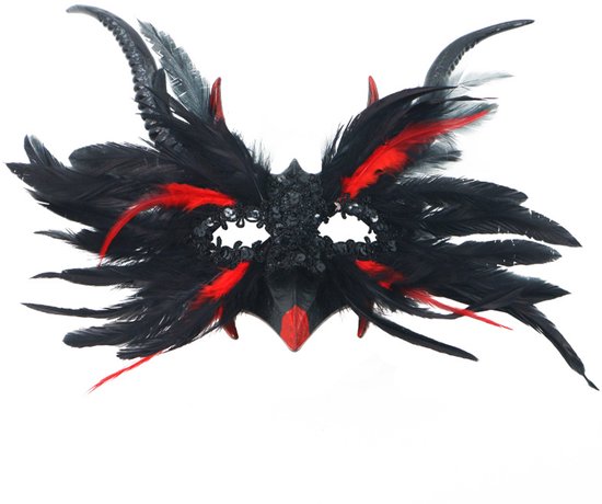 Mask - New for Halloween - Gothic Style - Mask with Decorative Feather Lace - Devil's Horn Mask - Role-playing Prop - Image 1