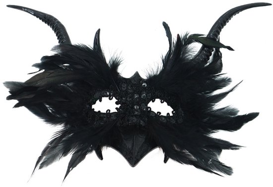 Mask - New for Halloween - Gothic - Mask with decorative feather lace - Devil's horn mask - Role-playing prop - Black - Image 1