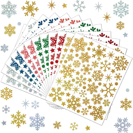 Christmas snowflake stickers - sand glitter party decorations - gift card and handbag DIY - winter snowflake stickers - 12 pieces - Image 1