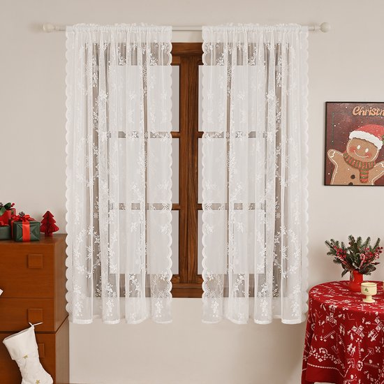 Window Screen - Ice Flower Christmas Tree Window Screen - Wire Mesh - European and American - Christmas - Curtain - Net Curtain 2-piece set (150*100cm) - Image 1