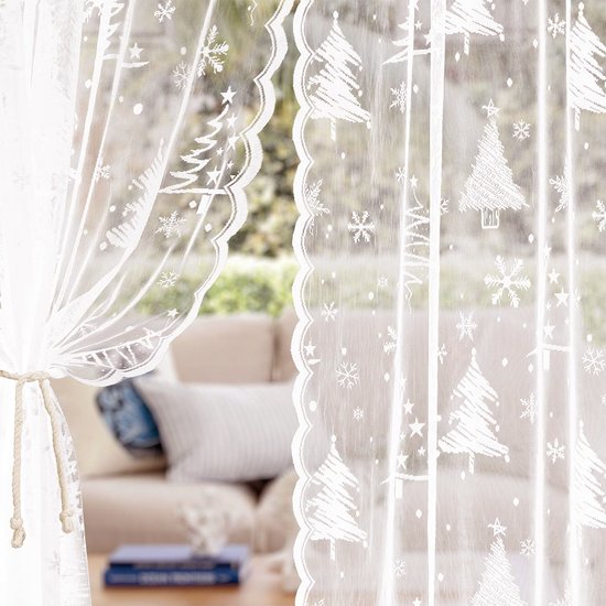Window Screen - Ice Flower Christmas Tree Window Screen - Metal Mesh - European and American - Christmas - Curtain - Net Curtain 2-Piece Set (150*180cm) - Image 1