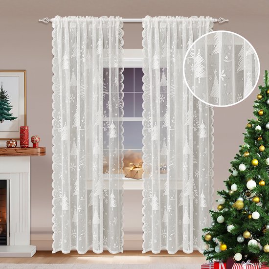 Window Screen - Ice Flower Christmas Tree Window Screen - Metal Mesh - European and American - Christmas - Curtain - Net Curtain 2-Piece Set (150*180cm) - Image 5