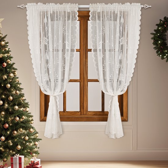 Window Screen - Ice Flower Christmas Tree Window Screen - Metal Mesh - European and American - Christmas - Curtain - Net Curtain 2-Piece Set (150*250cm) - Image 5