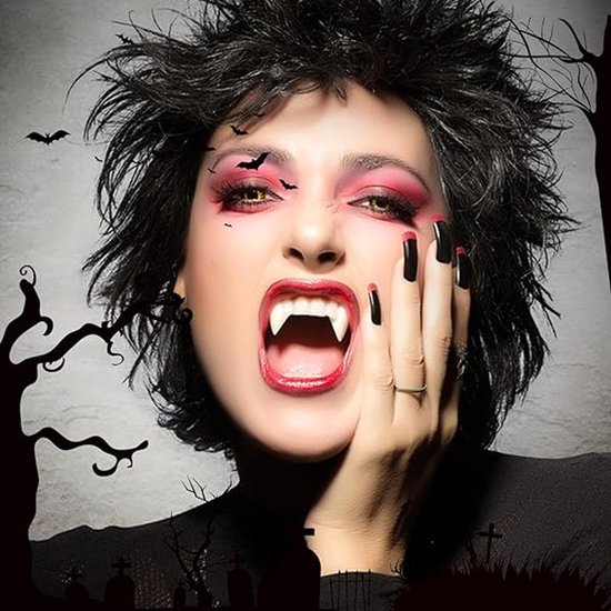 Set of 4 pairs of vampire teeth - 4 sizes - Halloween cosplay vampire teeth - Includes 5g teeth gum - Great for cosplay at parties - Halloween - Demon - Witch - Image 3