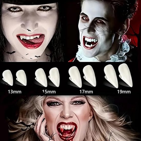 Set of 4 pairs of vampire teeth - 4 sizes - Halloween cosplay vampire teeth - Includes 5g teeth gum - Great for cosplay at parties - Halloween - Demon - Witch - Image 6