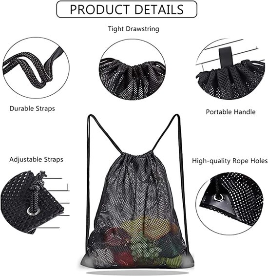 Black Sports Bag - 40*45cm - Mesh - Drawstring - Suitable for fitness, sports, swimming, diving, travel, yoga, dancing, camping, hiking - Image 3