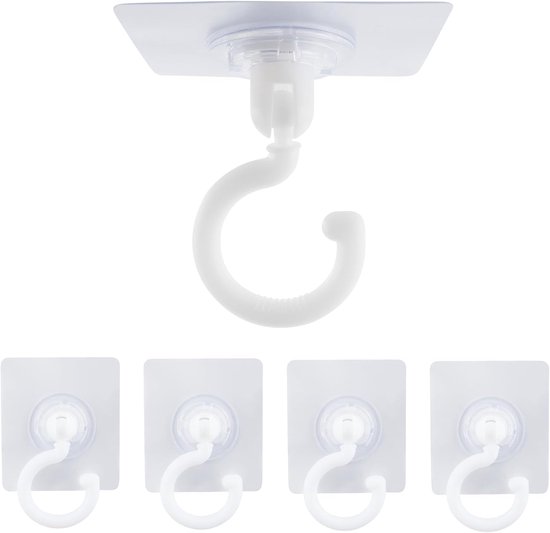 5-pack self-adhesive hooks - Extra strong adhesive hooks - Transparent wall hooks - Self-adhesive - No drilling required - Suitable for bathroom, kitchen, office, bedroom - Image 1