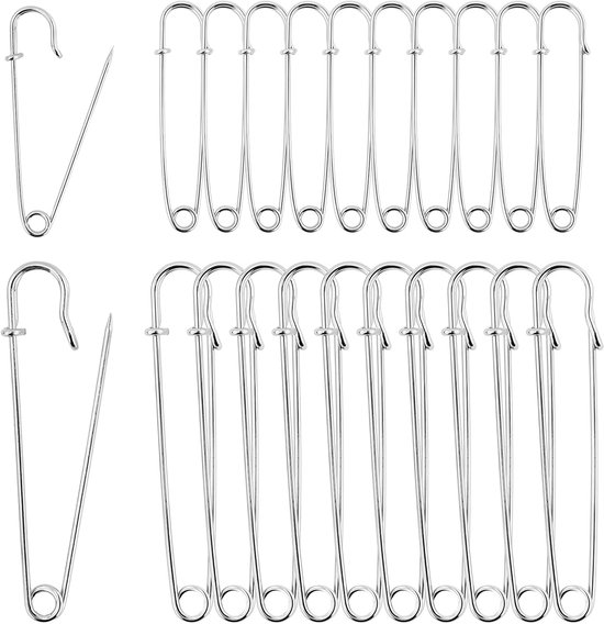 20 Safety Pins - Large Safety Pin Length - Heavy Safety Pins for Blankets, Kilts, Knitting, Crafts (63mm & 100mm) - Image 1
