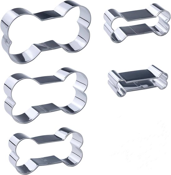 A set of 5 bone-shaped cookie cutters - 5 sizes - Bone-shaped cookie cutters - Christmas cookie cutters - Stainless steel cookie cutters - For baking puppy cookies or snacks - Image 1