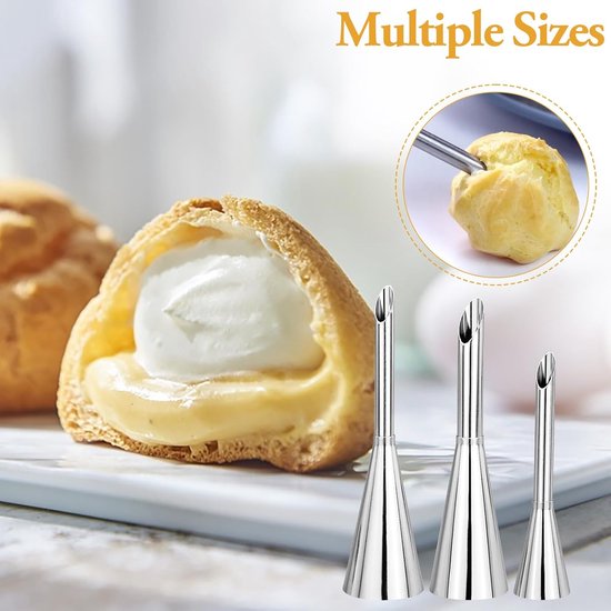 stainless steel piping nozzles - Cream piping nozzles - Piping nozzles - Accessories for filling jam, puff pastry, donuts, bread, pastries - Image 2