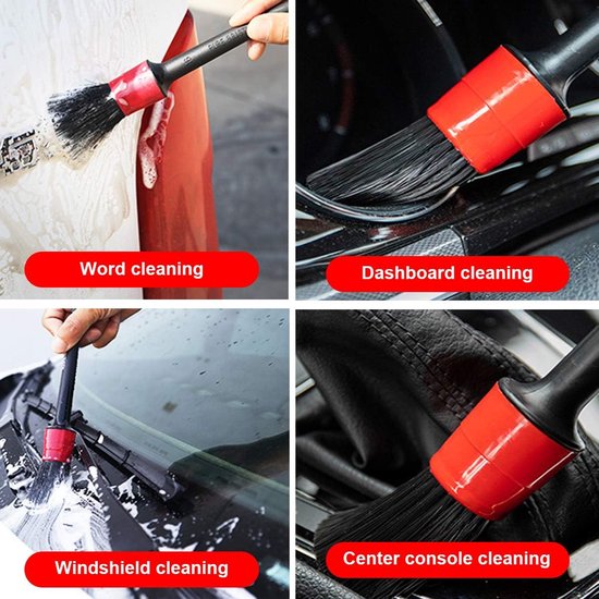 5-Piece Car Cleaning Brush Set - Car Detailing Brush Set - For cleaning rims - Dashboard - Interior - Exterior - Leather - Air vent logos - Image 4