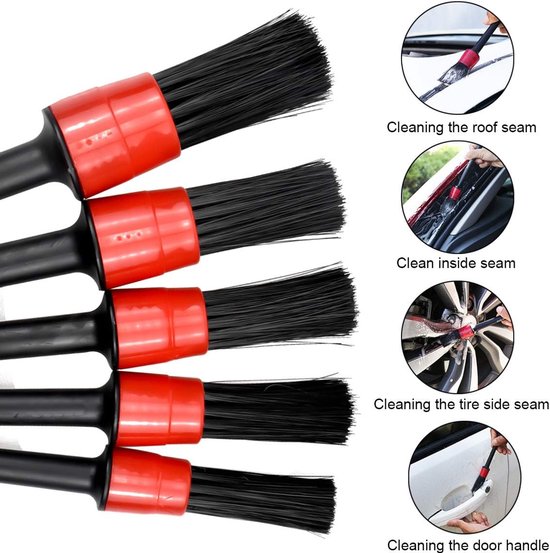 5-Piece Car Cleaning Brush Set - Car Detailing Brush Set - For cleaning rims - Dashboard - Interior - Exterior - Leather - Air vent logos - Image 5