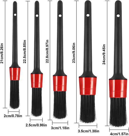 5-Piece Car Cleaning Brush Set - Car Detailing Brush Set - For cleaning rims - Dashboard - Interior - Exterior - Leather - Air vent logos - Image 6
