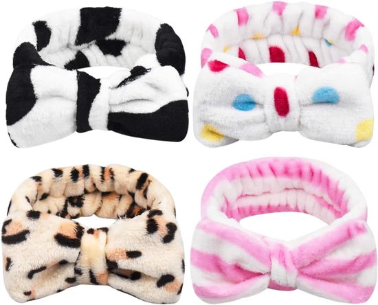 4-Piece Headbands for Women - Bow Headbands - Headbands - Suitable for Spa - Facial Cleansing - Makeup - Shower & Spa - Image 1