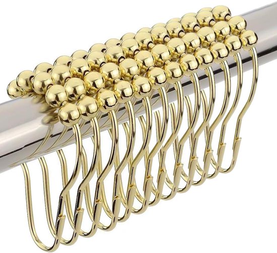 Shower curtain hooks (12-piece) - Curtain rings - Stainless steel rings with sliding system - Gold - Image 1