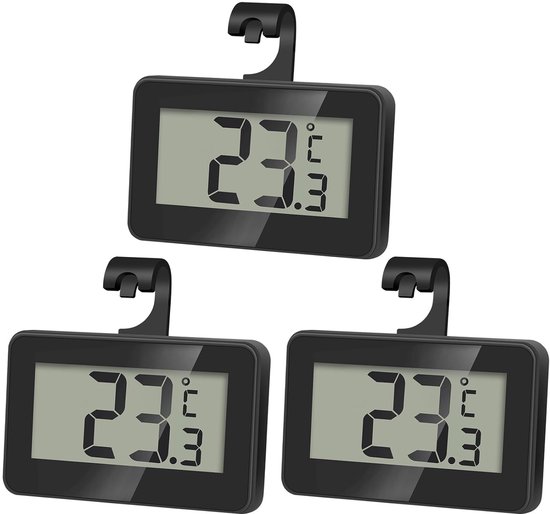 Set of 3 digital refrigerator thermometers - Magnetic aquarium thermometer with hook - Mini refrigerator thermometer - Freezer thermometer - for home, restaurant, bar - Black - Image 1