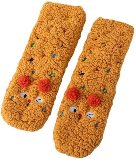 Thick Socks - Women - Fall/Winter - Cute mid-calf sleeping socks - Fleece lining for warmth - Floor socks for home - Orange - Image 1