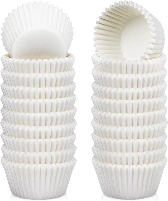 500-pack Mini Cupcake Liners - White - Oil Resistant - Small Cupcake Wrapping Paper - Baking Cups - Image 1