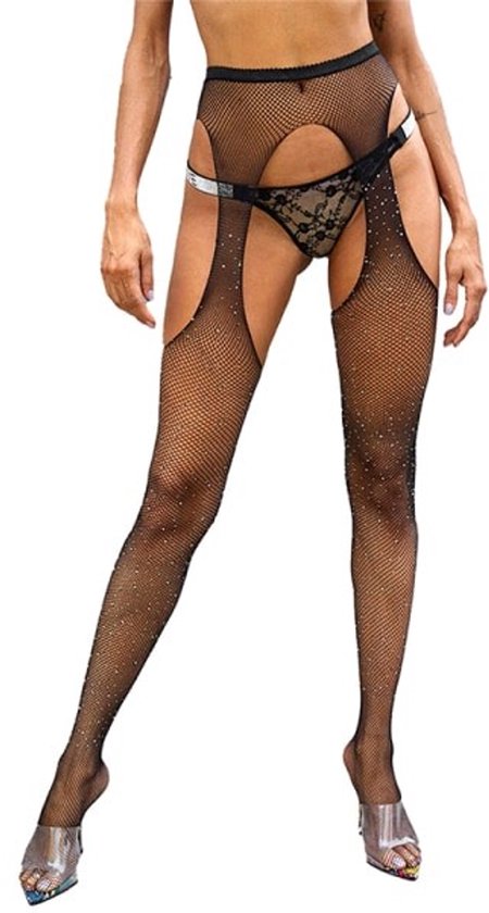 Sexy fishnet stockings with rhinestones - fishnet stockings - sexy legs - hot-fix rhinestones - tights - rhinestone stockings for women - Image 1