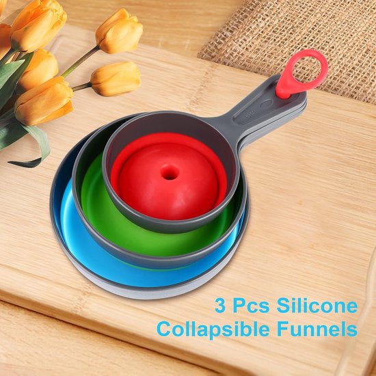 Mini Funnel - 3 in 1 Funnel - Funnel - Kitchen Funnel Set - Various Sizes - 12cm/10cm/8cm - Can be used to store jars, filling bottles, measuring cups and small amounts of spices, etc. - Image 3